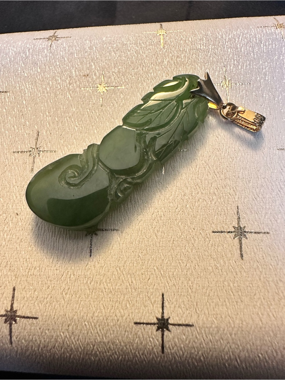 Vintage Hand-Carved Green Jade "Bok Choy" Cabbage Pendant